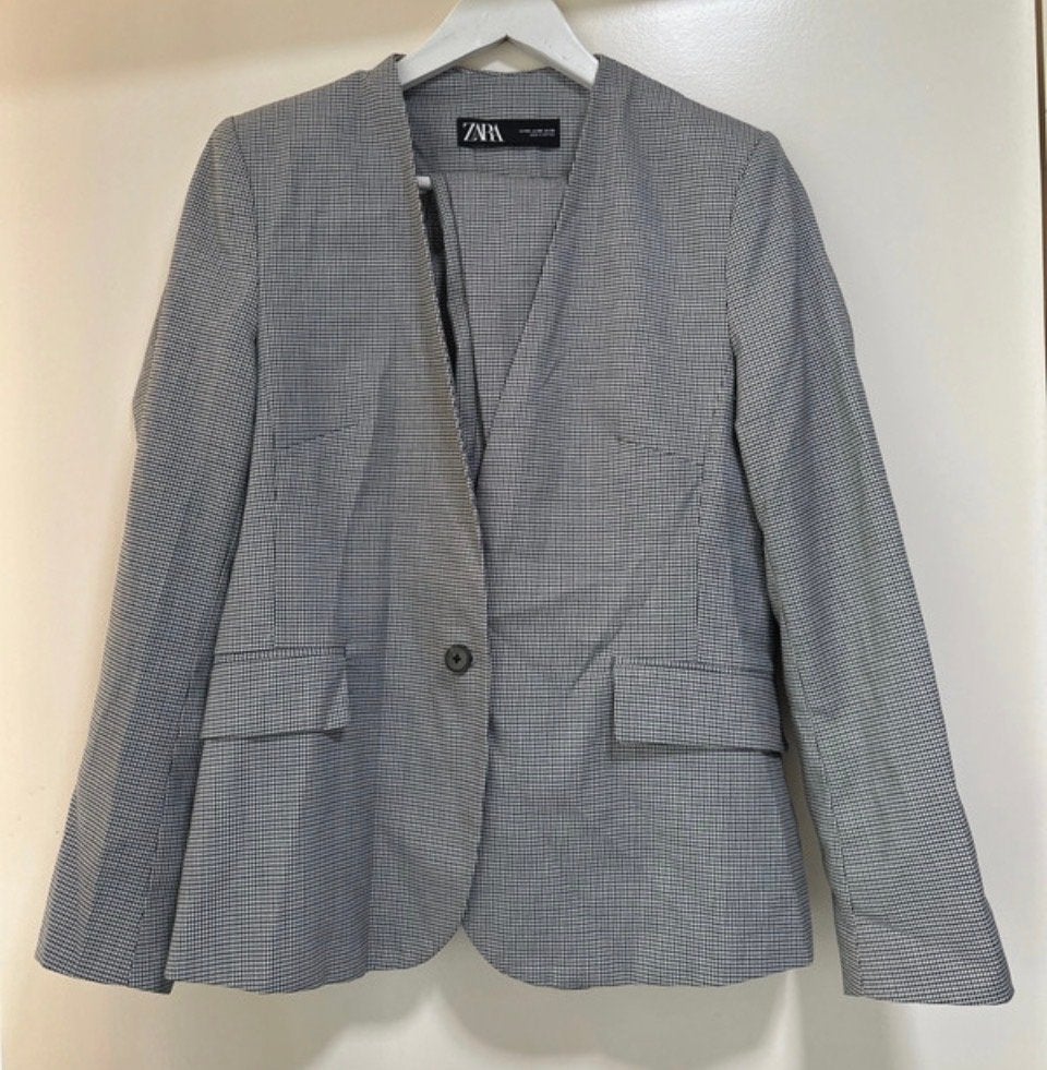 Zara Zwart Wit Ruit Pak - L Nieuw Model, Kleding | Dames, Kostuum of Pak, Zwart, Maat 42/44 (L), Ophalen of Verzenden