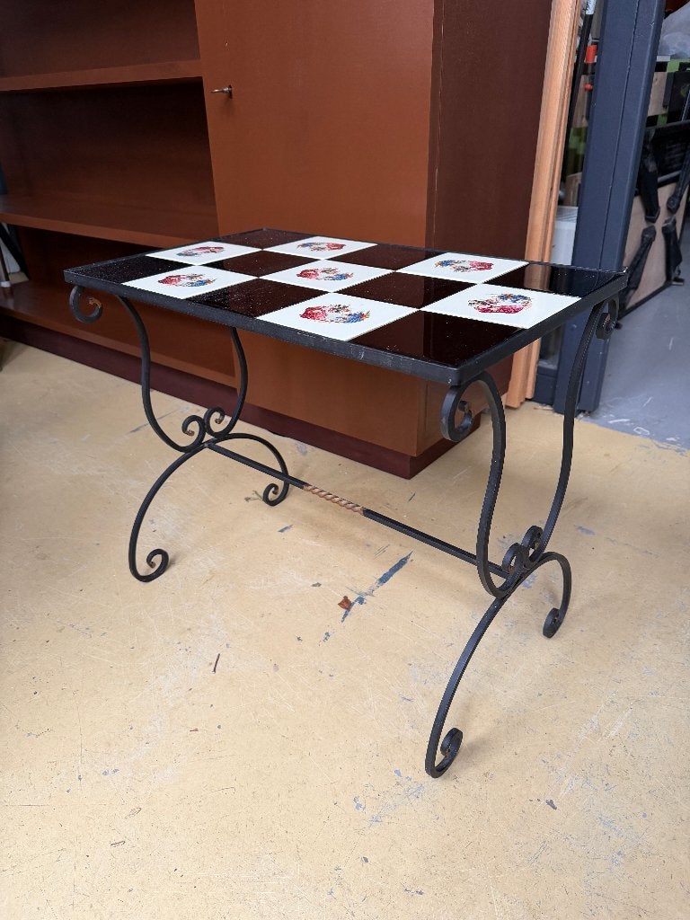 Vintage, antiek, brocante plantentafel, bijzettafel tegels, Ophalen