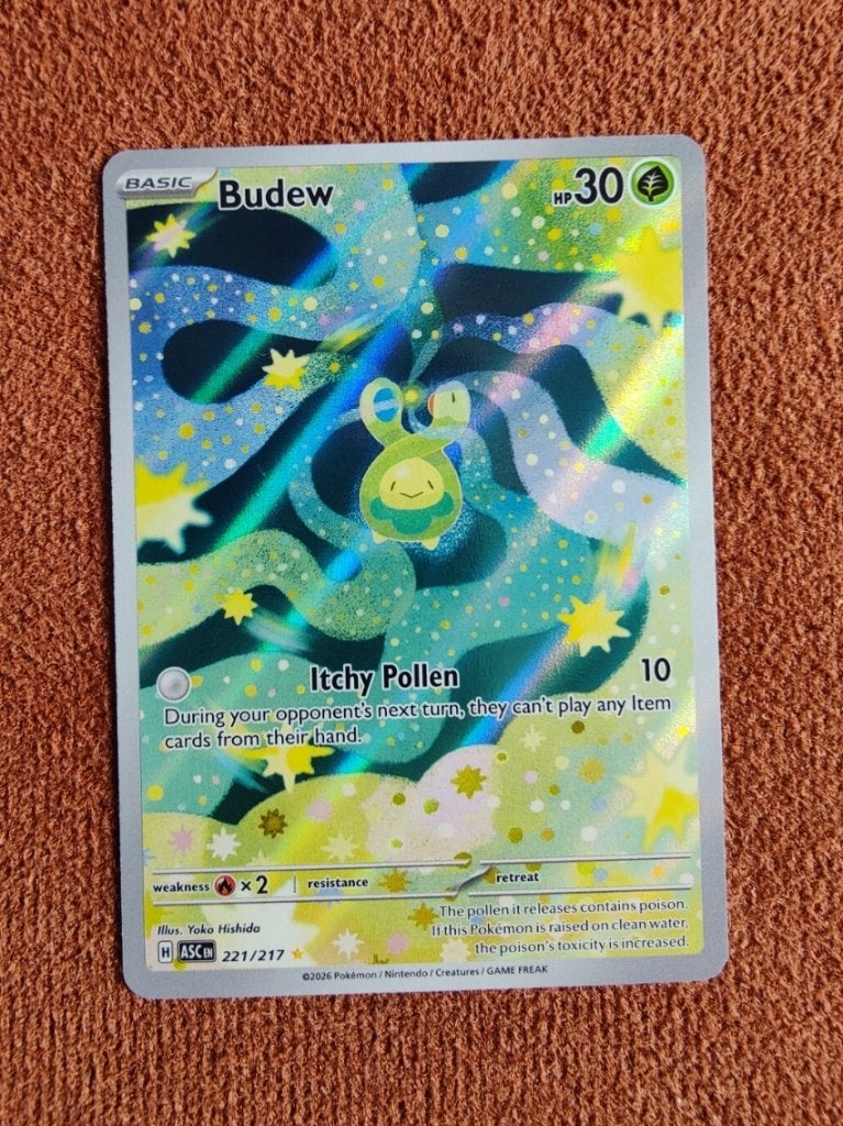 Budew ASC 221 Near Mint, Ophalen of Verzenden, Zo goed als nieuw, Losse kaart, Foil