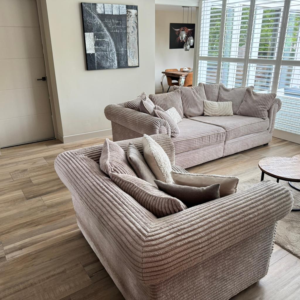 Luxe Rofra zit- en loungebank set - zachte stof, Ophalen, 250 tot 300 cm, Gebruikt, 100 tot 125 cm
