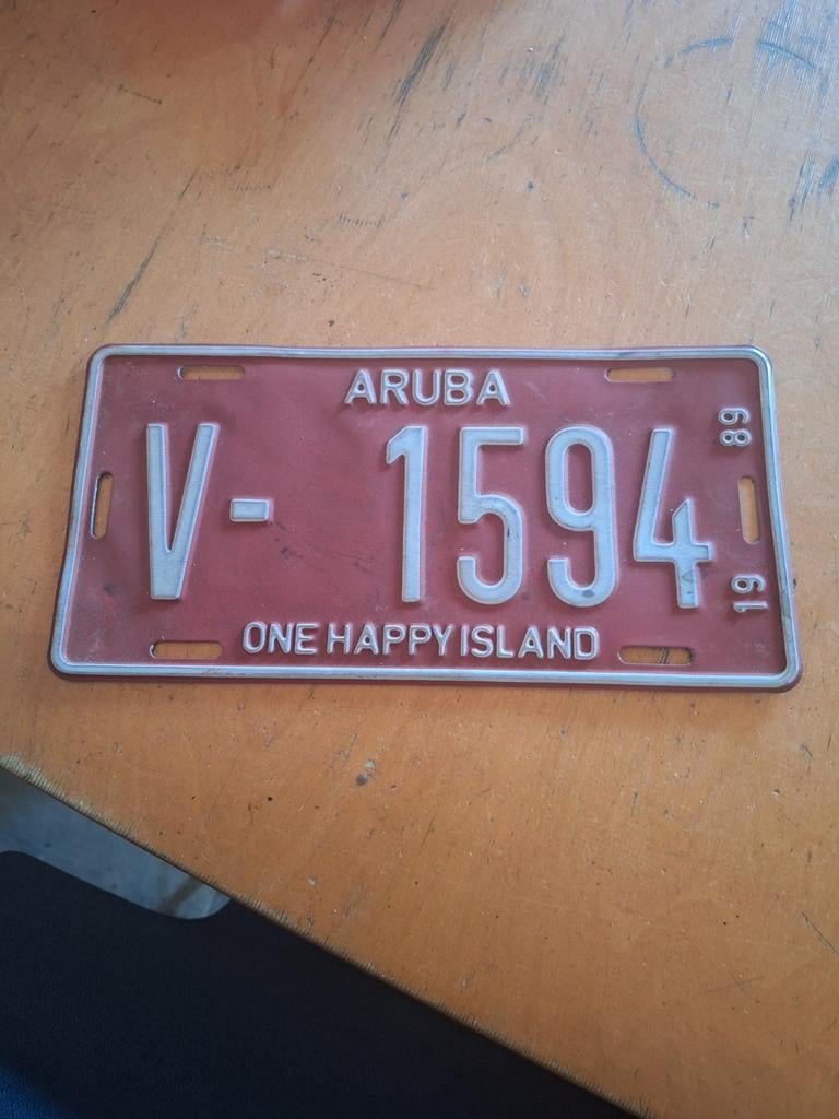Vintage Aruba Kentekenplaat 1989 - 'One Happy Island', Ophalen of Verzenden, Gebruikt