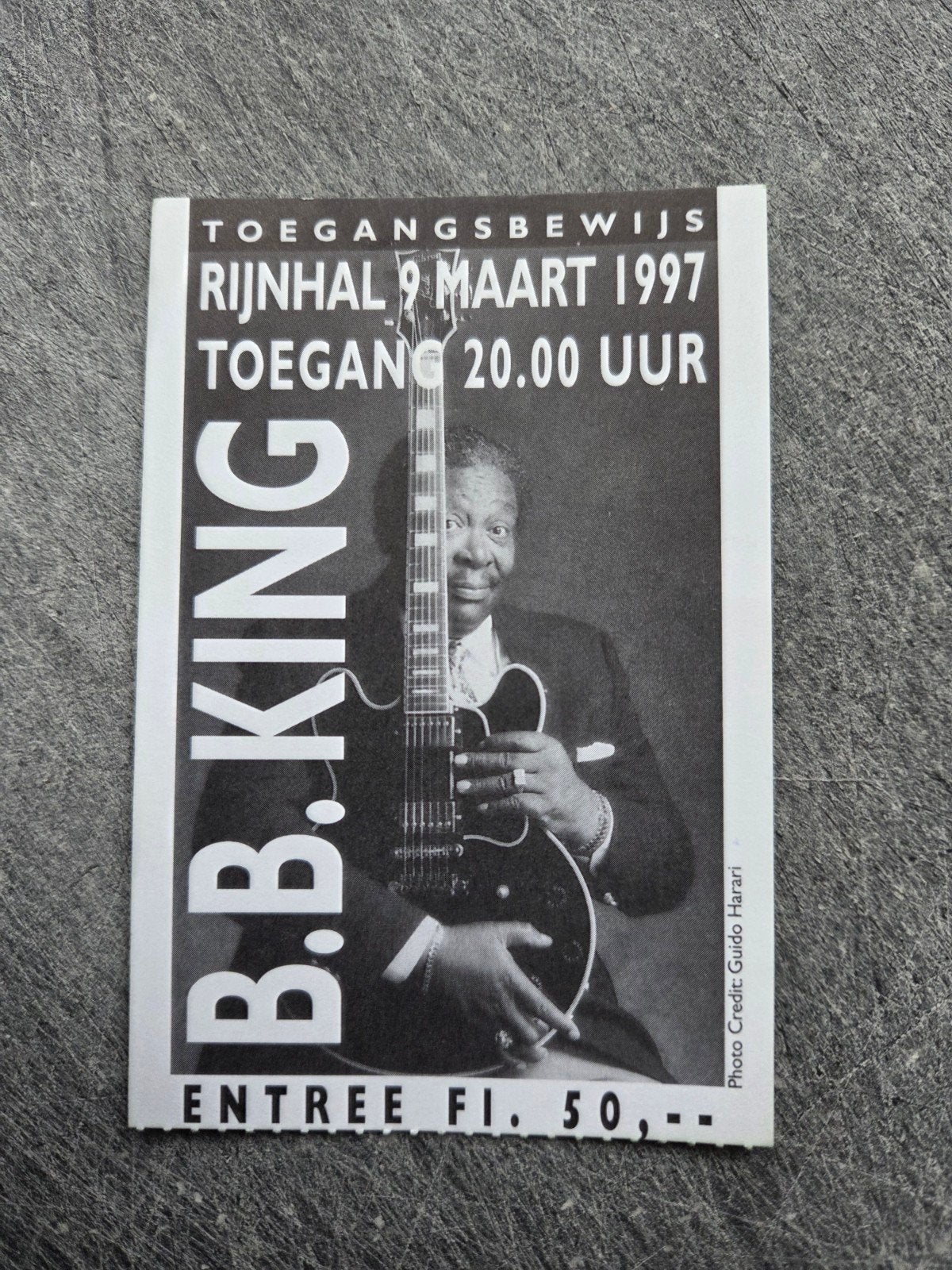 Toegangsbewijs B.B. King Arnhem 09-03-1997, Tickets en Kaartjes, Concerten | Jazz en Blues, Eén persoon, Maart