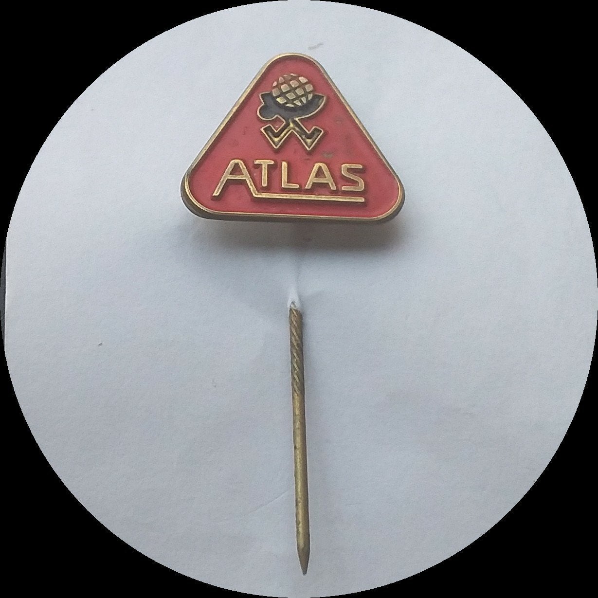 ATLAS wegenbouw machine speldje, Ophalen of Verzenden, Zo goed als nieuw, Transport, Speldje of Pin