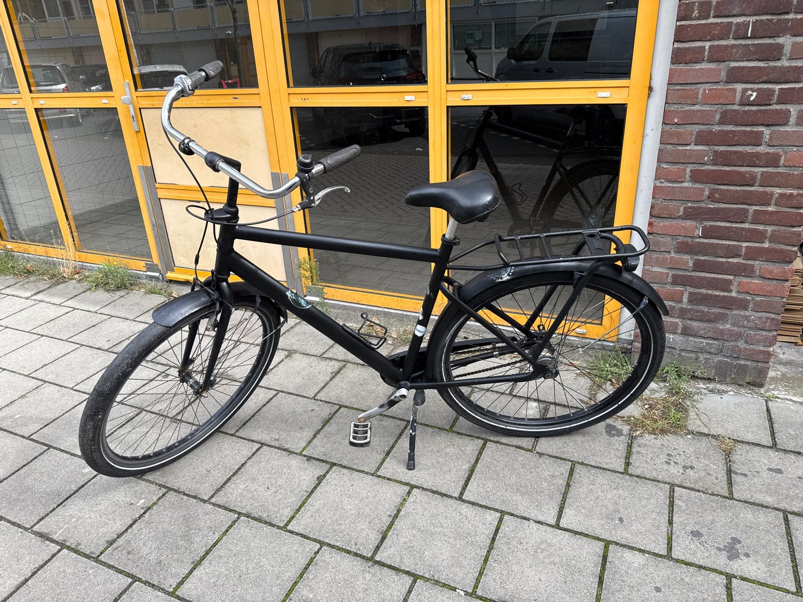 Stevige matzwarte herenfiets / stadsfiets - 5 versnellingen, Fietsen en Brommers, Terugtraprem, Gebruikt, Versnellingen, Ophalen