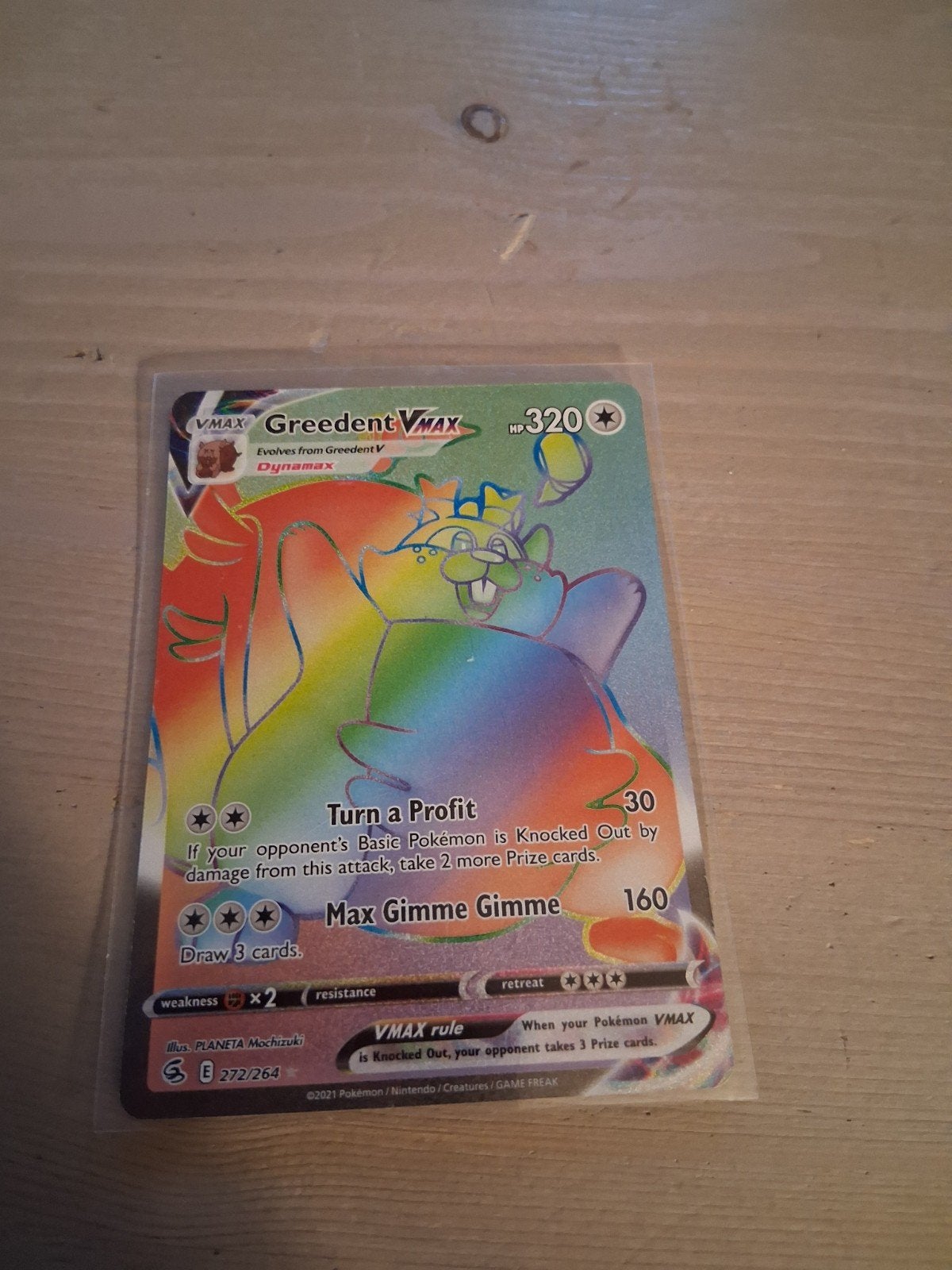 Pokemon kaart Greedent VMax, Ophalen of Verzenden, Zo goed als nieuw, Losse kaart, Foil