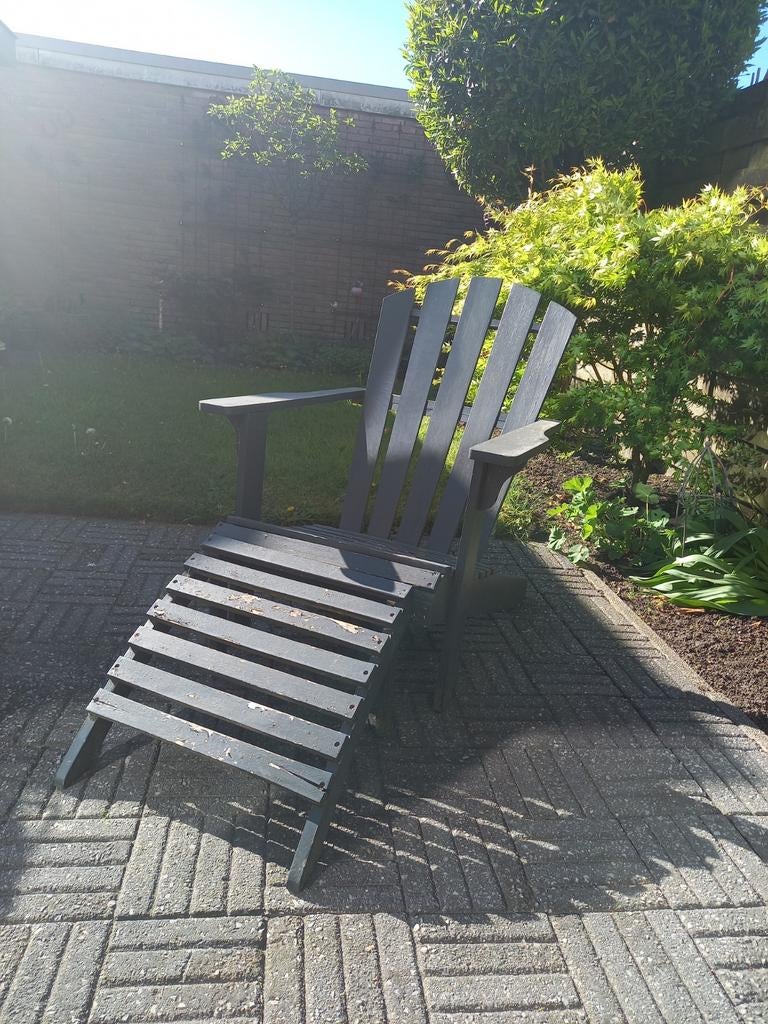 Adirondack stoel met voetenbank - Grijs hout, Ophalen, Gebruikt, Hout