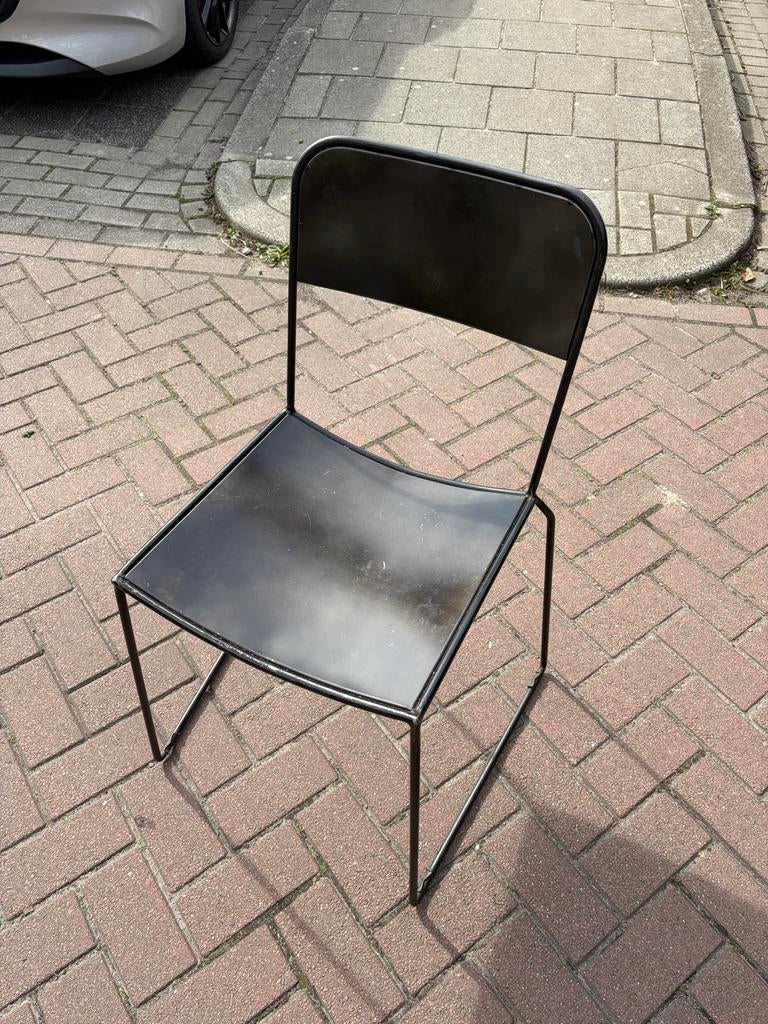 Zwarte Metalen Stoel, Ophalen, Gebruikt, Drie, Zwart