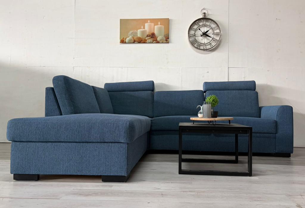 Hoekbank Blauw - Professioneel gereinigd, 250 tot 300 cm, Hoekbank, Ophalen of Verzenden, Zo goed als nieuw
