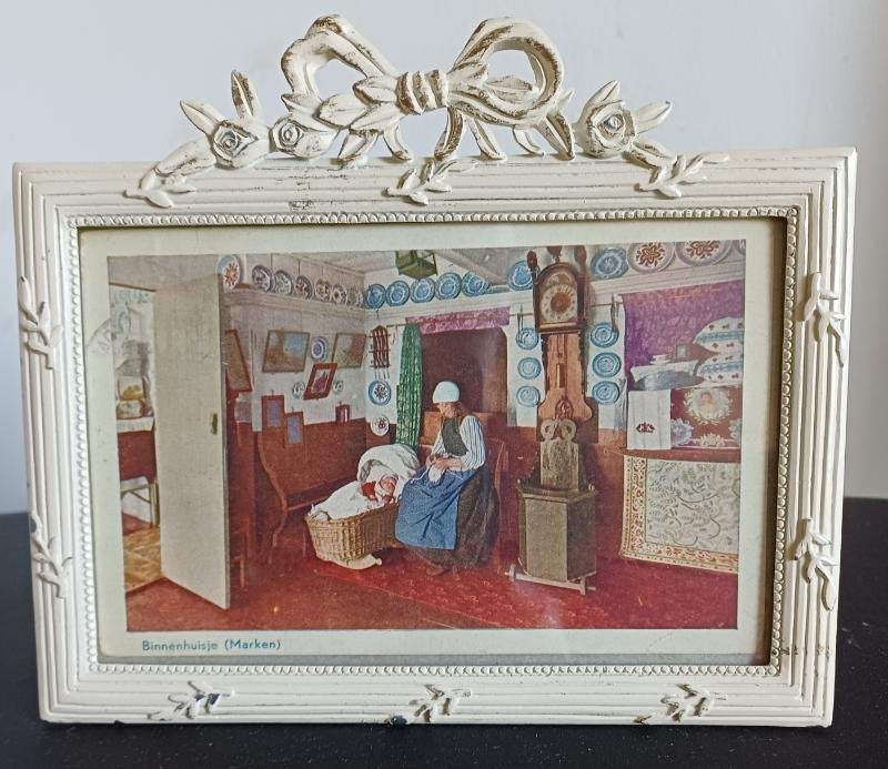 Fotolijst met glas en strik, Overige materialen, Gebruikt, Ophalen of Verzenden, Fotolijst