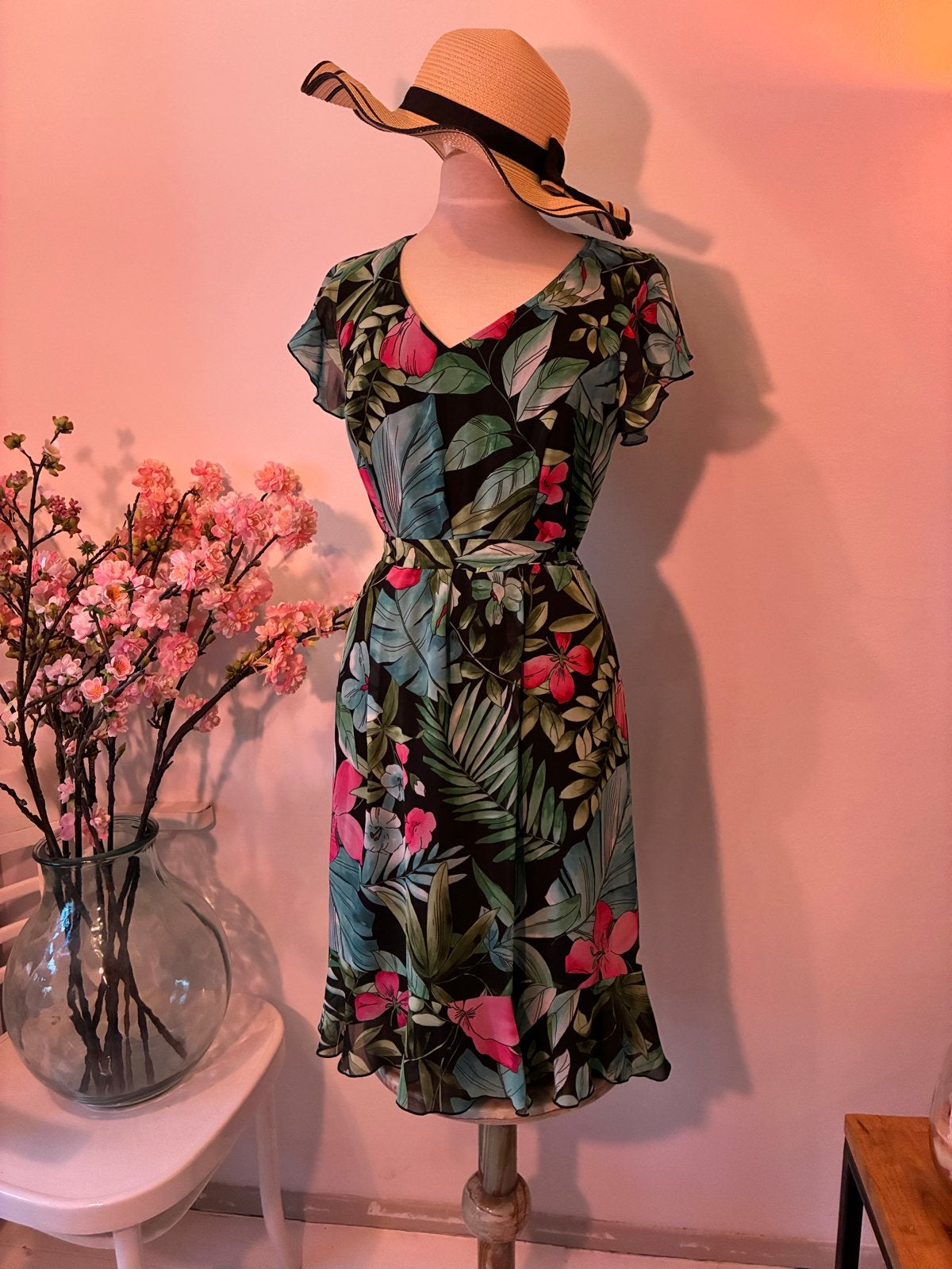 Gerry Weber Jurk Maat 42 met Bloemenprint - Nostalgisch Mode, Overige kleuren, Maat 42/44 (L), Ophalen of Verzenden, Zo goed als nieuw