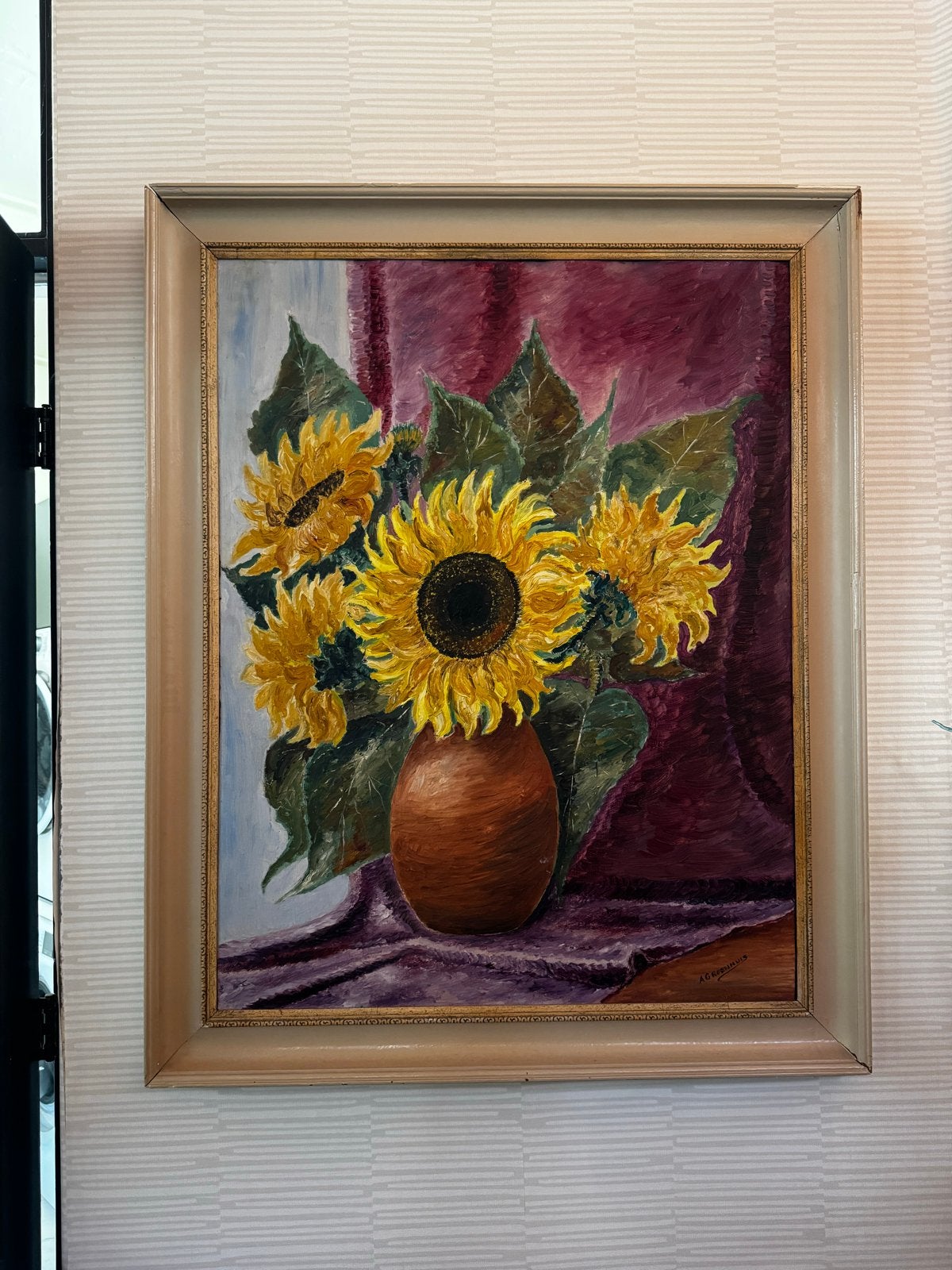 Schilderij Zonnebloemen in Vaas - Olieverf op Doek, Doek, Expressionistisch, Handgeschilderd, Olieverf