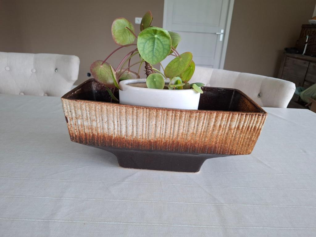 Retro cactus bloempot - Bruin aardewerk Groot, Tuin en Terras, Gebruikt, Binnen, Ophalen of Verzenden, Aardewerk