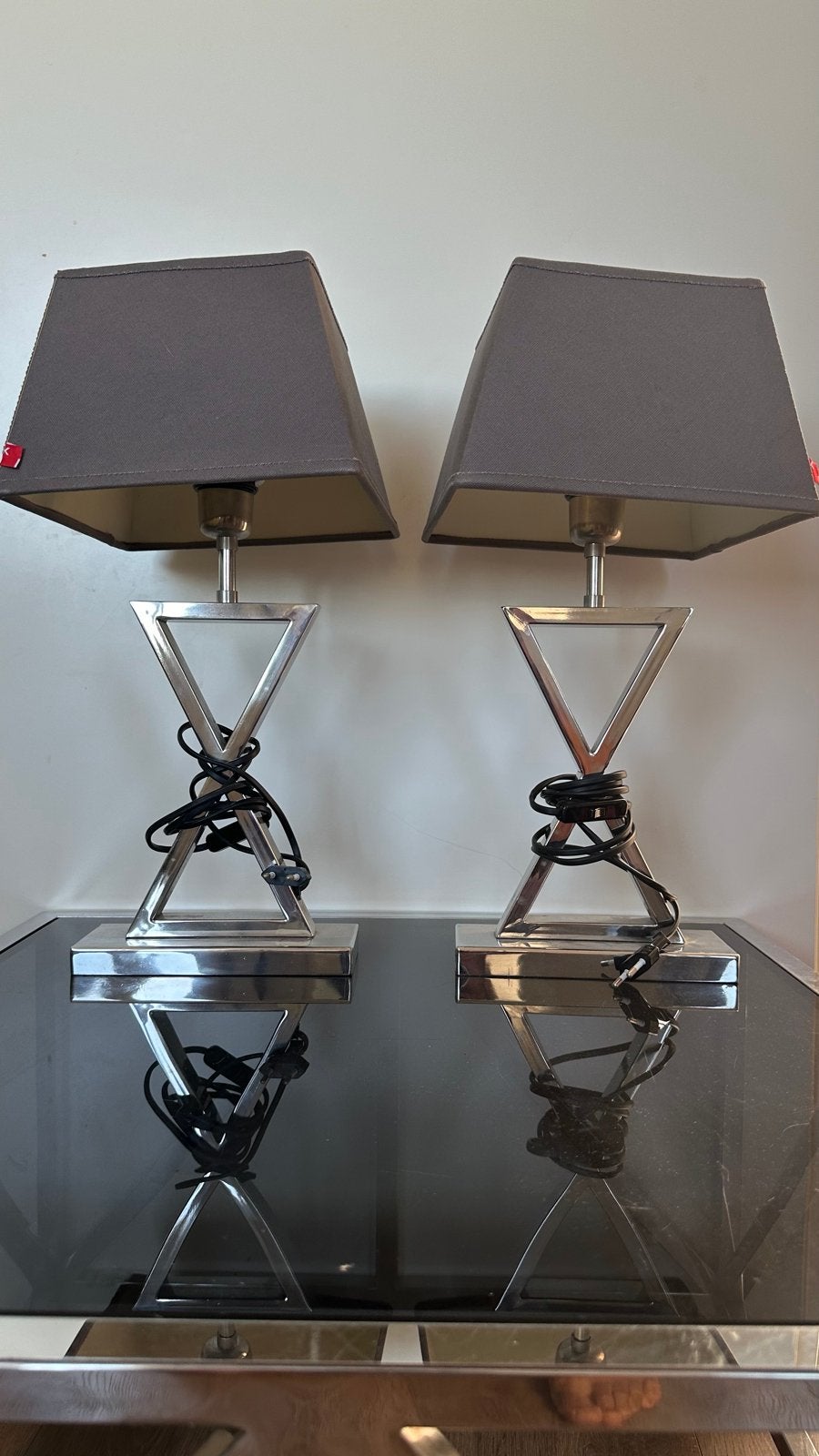 Set van 2 moderne tafellampen - Zilverkleurig metaal, Overige merken, Modern, Zilver, E27 (groot)