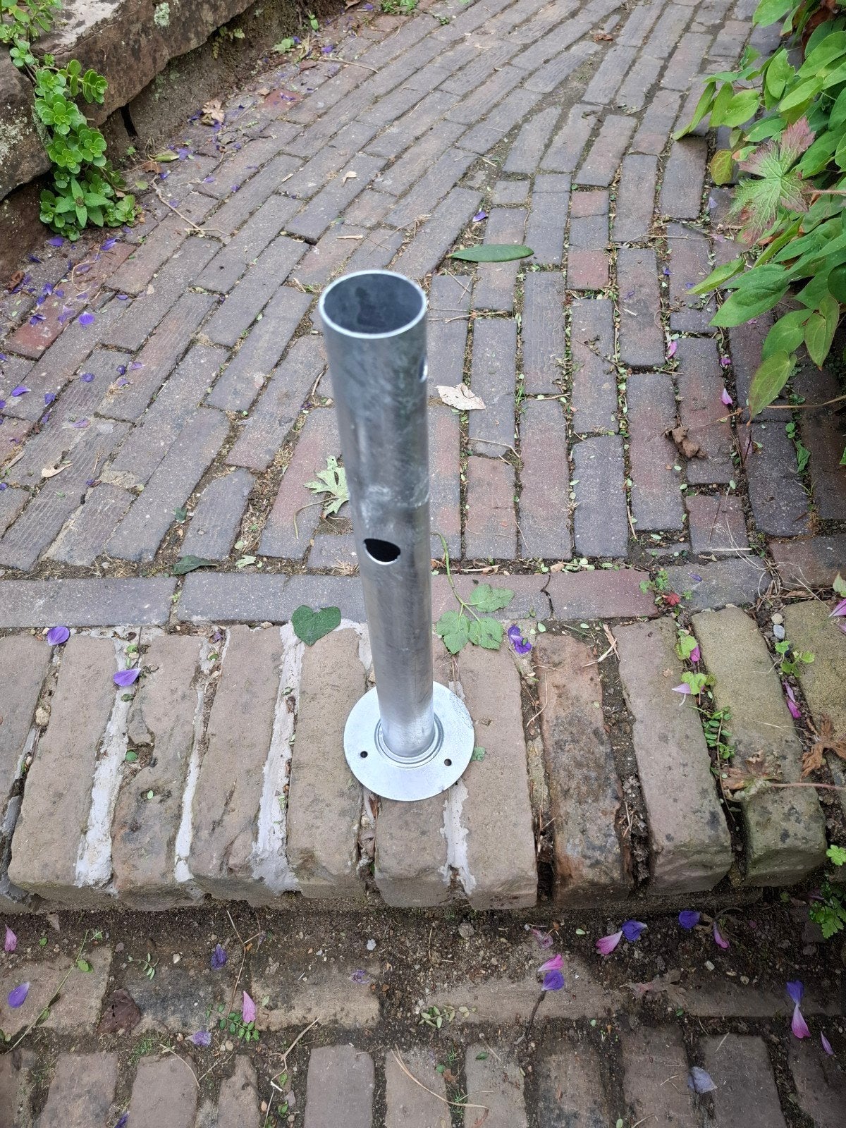 Tuinspie, metalen paal met voetplaat - 6 stuksGegalvaniseerd, Ophalen of Verzenden, Gebruikt, Minder dan 180 cm, Palen