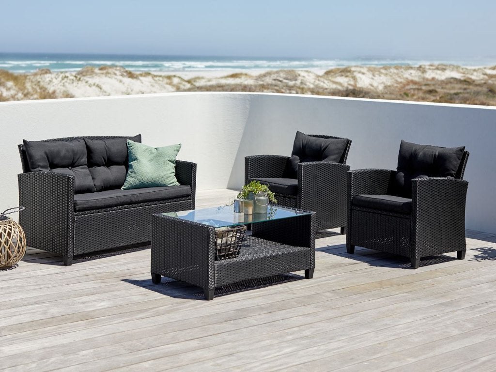 4 pers Tuin Loungeset Zwart NIEUW IN DOOS (€279), Nieuw, Ophalen of Verzenden, Loungeset, Bank