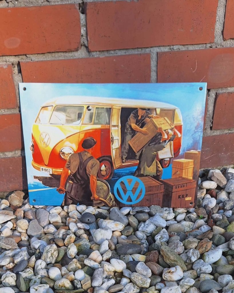 Volkswagen T1 emaille bord - 60 Jaar VW Transporter., Verzamelen, Reclamebord, ., Ophalen of Verzenden, Zo goed als nieuw