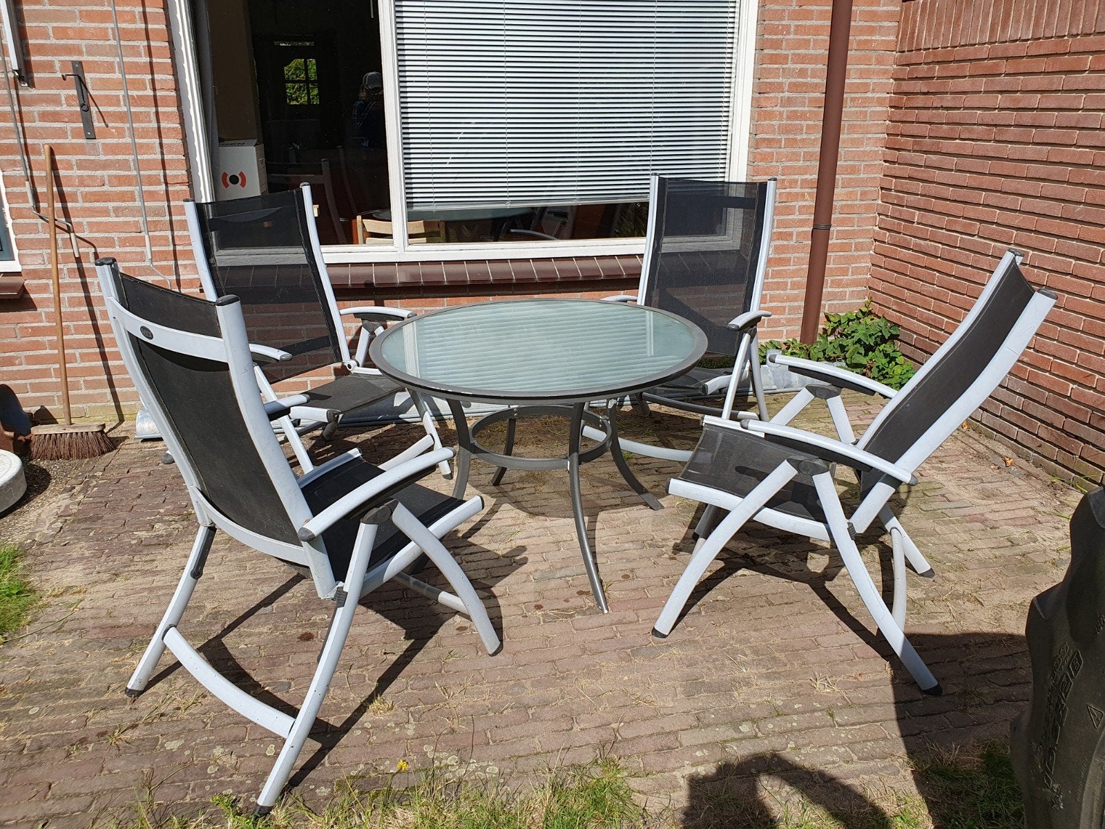 Tuinset met verstelbare aluminium tuinstoelen, Tuin en Terras, Ophalen, Gebruikt, Aluminium, Bank