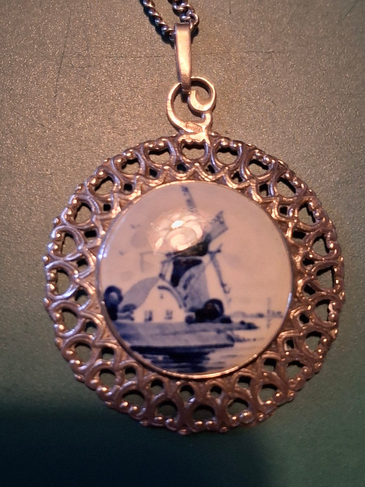 zilveren ketting met  grote hanger  delft, Ophalen of Verzenden