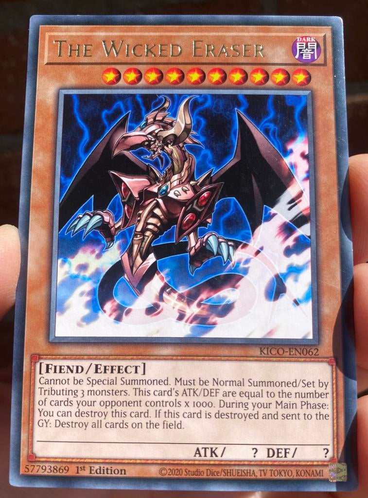Yu-Gi-Oh! The Wicked Eraser KICO 1st Edition !, Ophalen of Verzenden, Zo goed als nieuw, Losse kaart