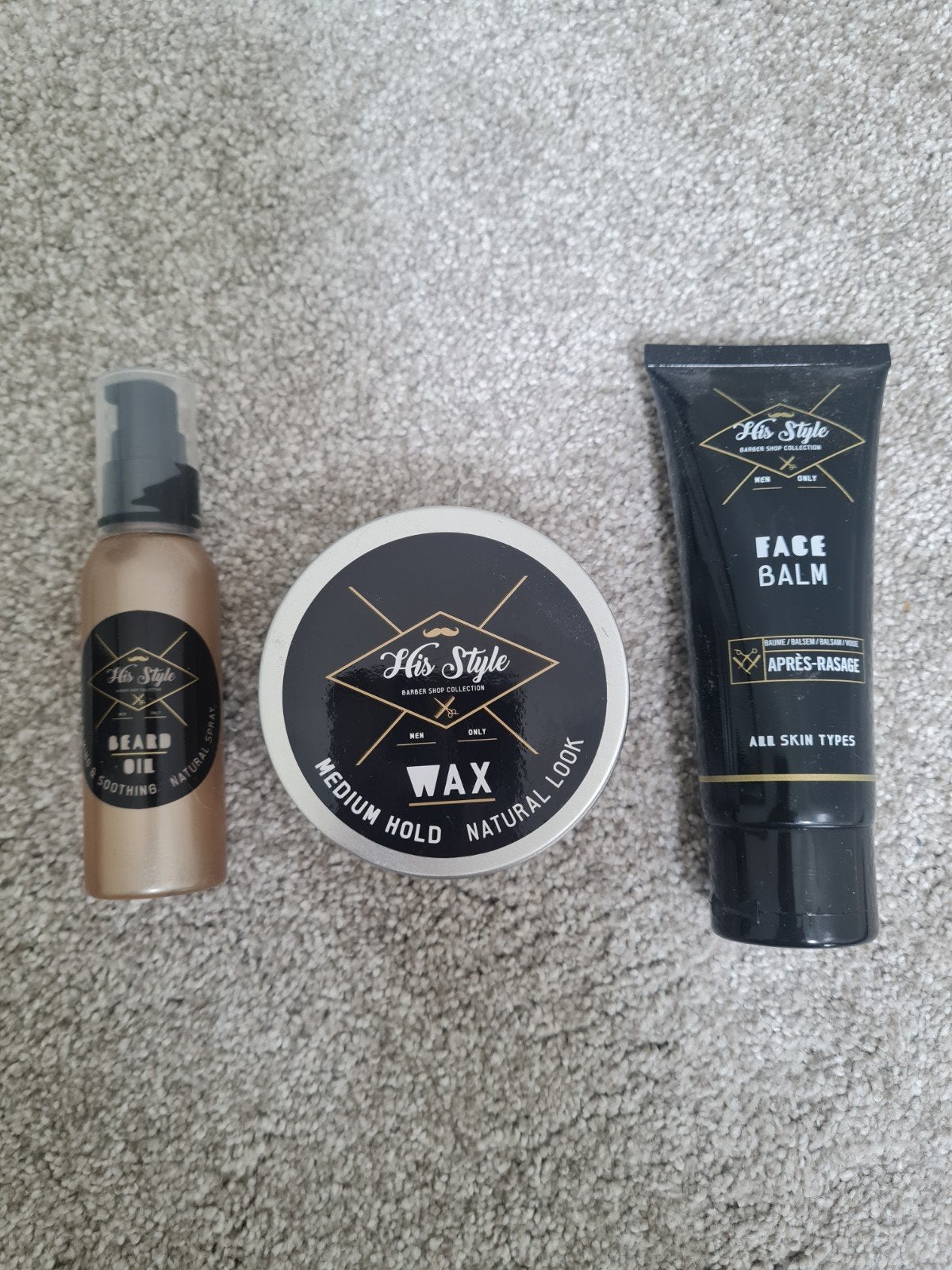 His Style Heren Verzorgingsset: Wax, Baardolie, Face Balm, Ophalen of Verzenden, Nieuw, Bodylotion, Crème of Olie