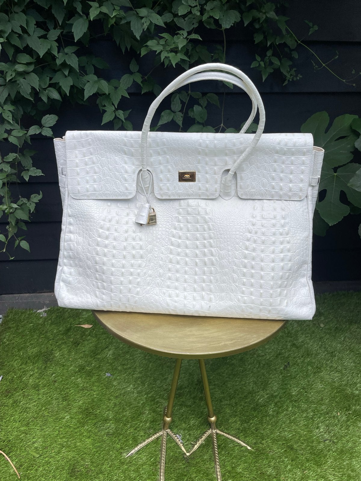 Oversized Witte Leren Handtas - Hermes Look, Ophalen of Verzenden, Gebruikt, Wit, Handtas