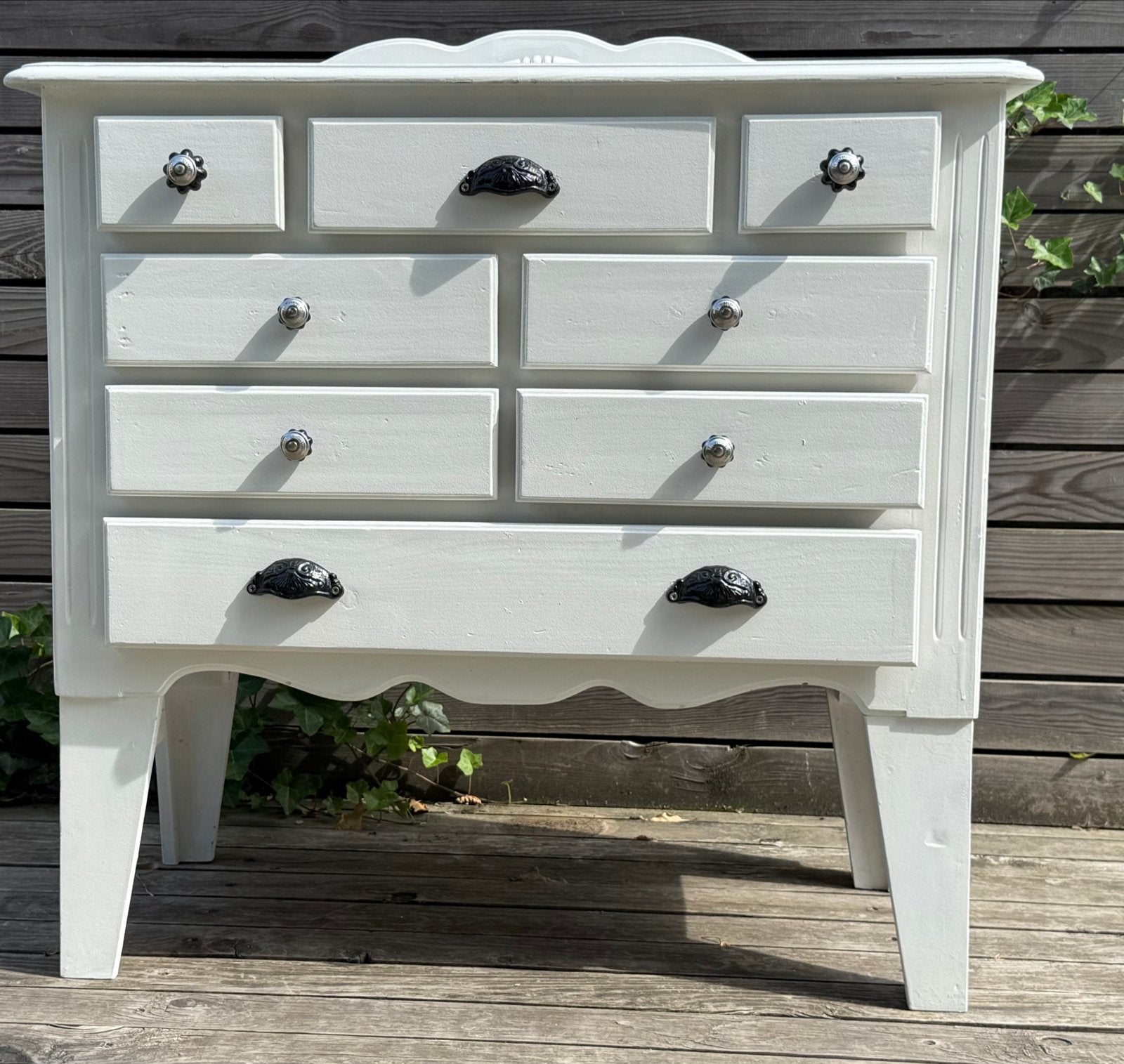 Witte houten commode met lades, Ophalen, Gebruikt, 50 tot 70 cm, 100 cm of meer