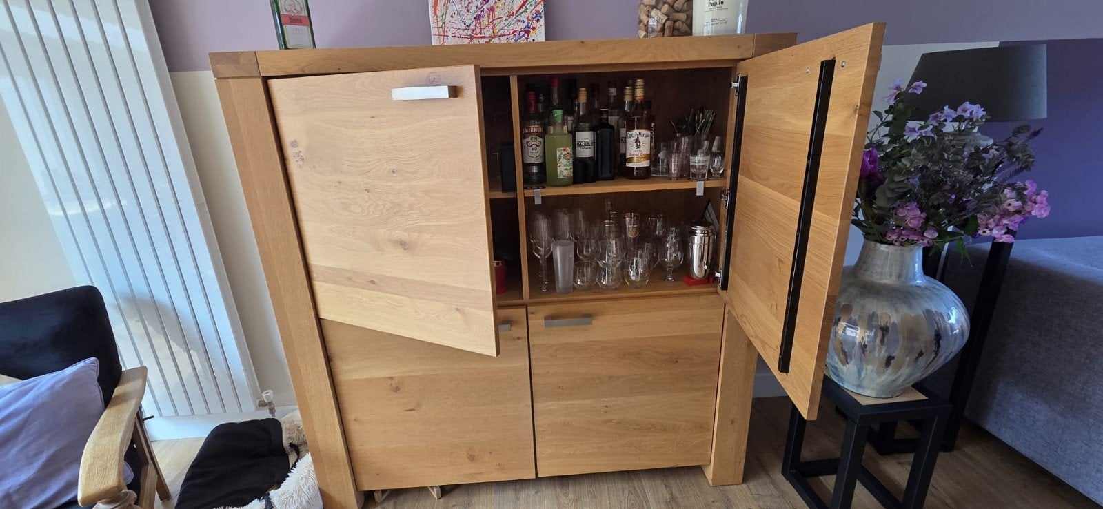 Massief eikenhouten barkast / dressoir met 4 deuren, Ophalen, Met deur(en), 100 tot 150 cm, Zo goed als nieuw