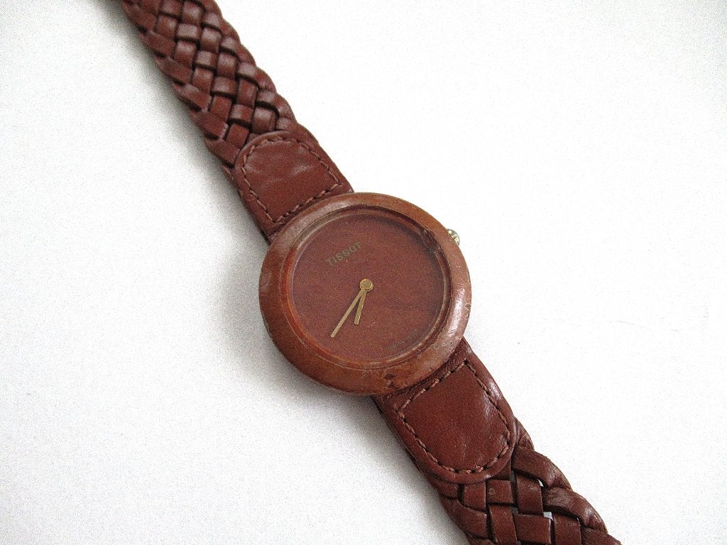 Vintage Tissot Wood Wotch SWISS W150 dames horloge van de 90, Ophalen of Verzenden, Gebruikt, Leer, Overige merken