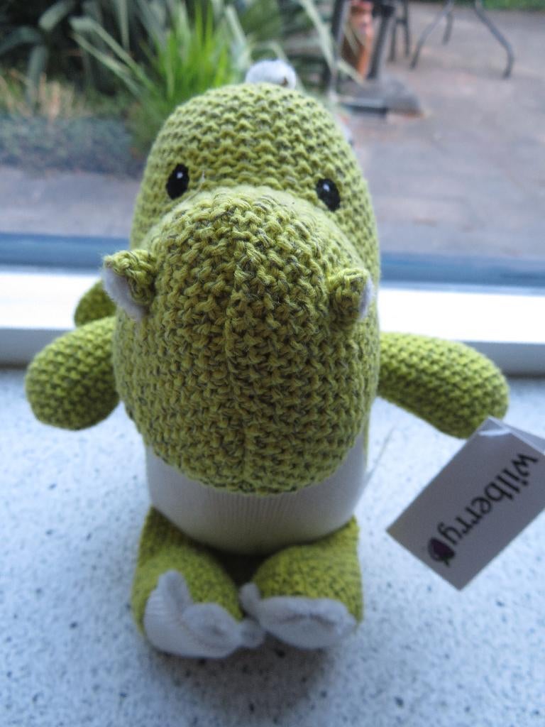 Dino dinosaurus draak merk Wilberry Toys green knitted, Ophalen of Verzenden, Nieuw, Overige typen, Wasbaar