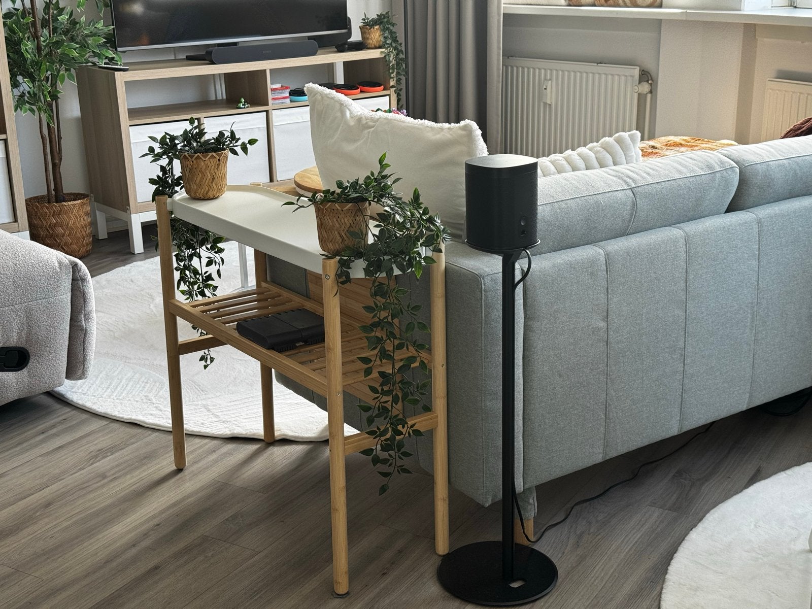 IKEA Satsumas plantenstandaard bamboe/wit, Ophalen, Hout, Zo goed als nieuw, Wit