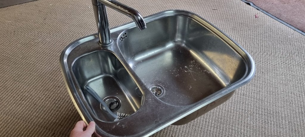 RVS spoelbak met mengkraan en sifon - dubbele wasbak keuken, Ophalen, Gebruikt