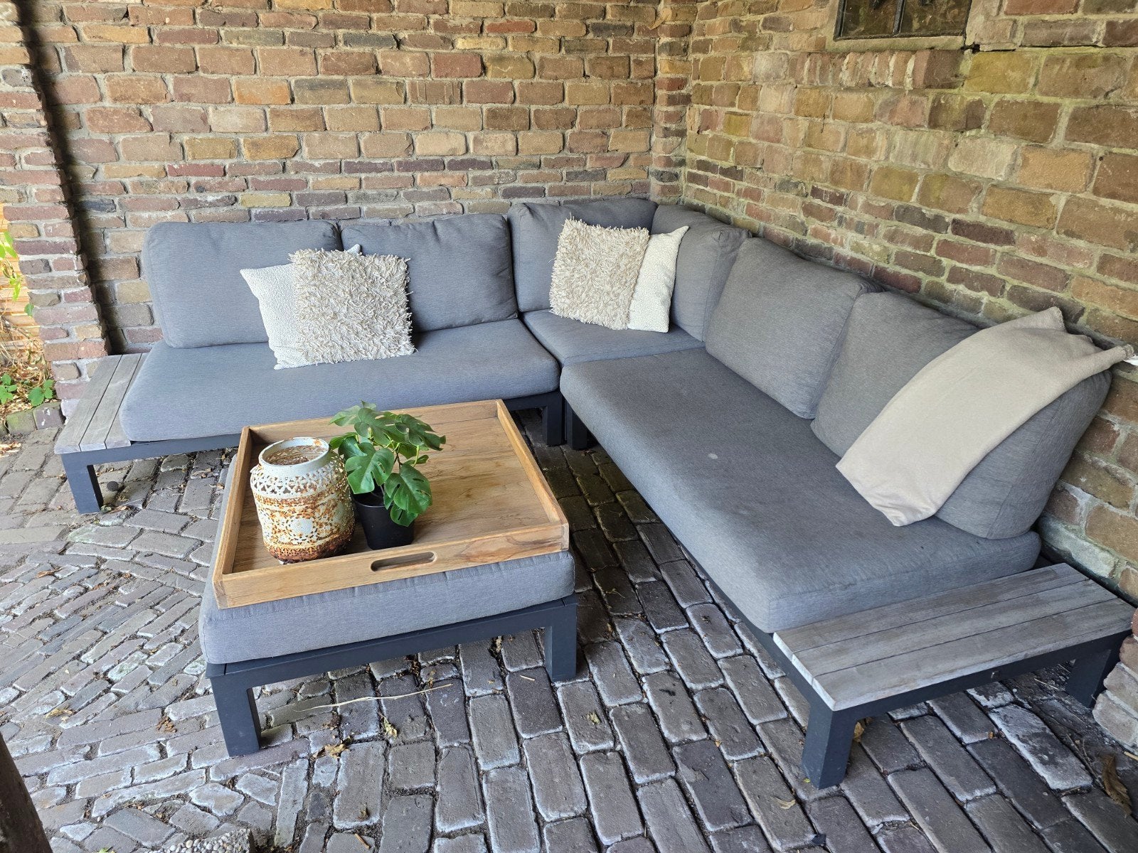 4SO Hoekbank/Loungeset Ibiza stijl met hocker, Ophalen, Zo goed als nieuw, Aluminium, Bank