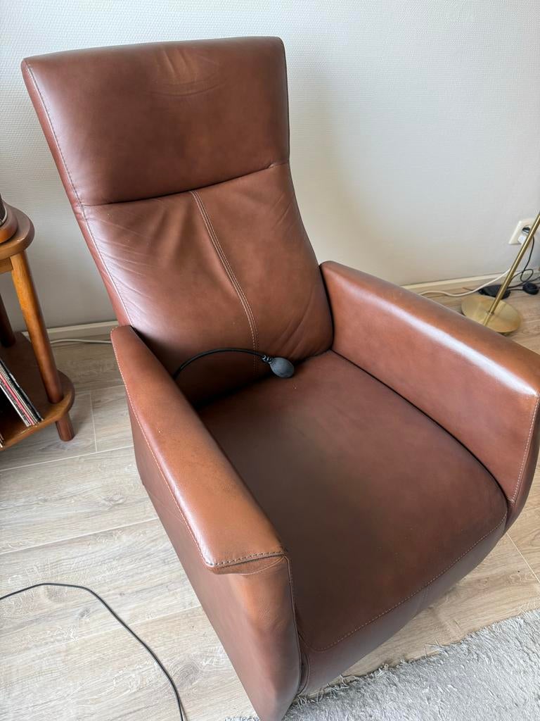 Prominent Leren Relaxfauteuil en 2 zits bank - Bruin, Huis en Inrichting, Fauteuils, Ophalen, Zo goed als nieuw, Leer, 75 tot 100 cm