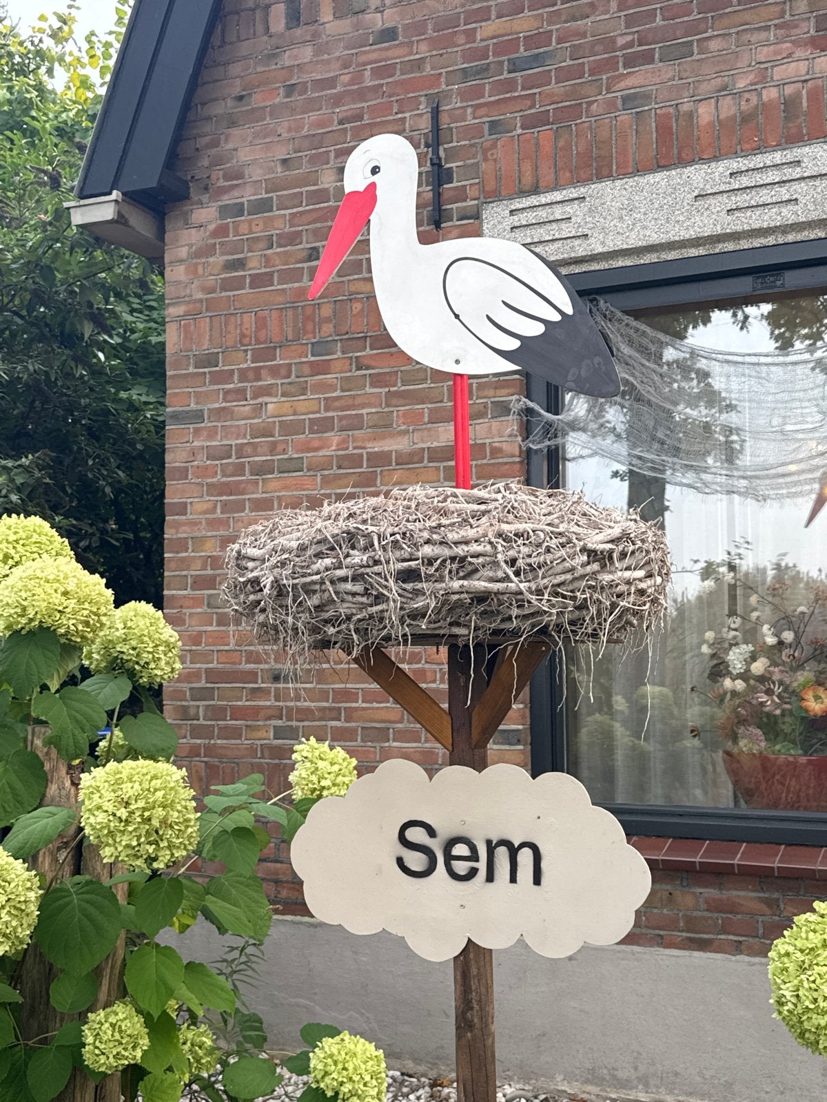 Geboortebord Ooievaar met nest - Te Huur, Ophalen of Verzenden, Gebruikt, Geboortebord
