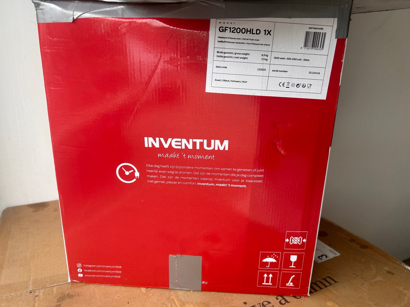Inventum GF1200HLD 1X Heteluchtoven - Nieuw in doos, Ophalen, Minder dan 45 cm, Hete lucht, Nieuw