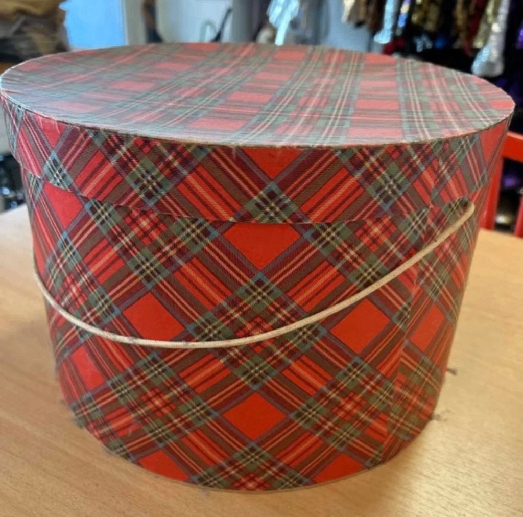 Grote Vintage Hoedendoos - Rood Schots Ruitpatroon, Ophalen of Verzenden