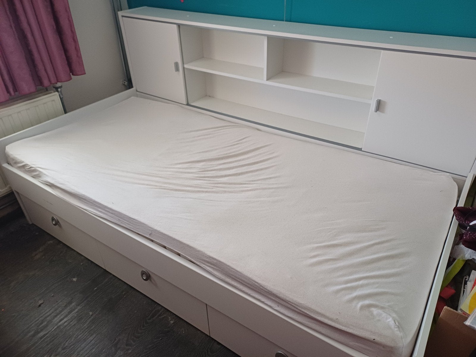 1 persoonsbed met kast eraan vast, Ophalen, Gebruikt, 90 cm, Eenpersoons