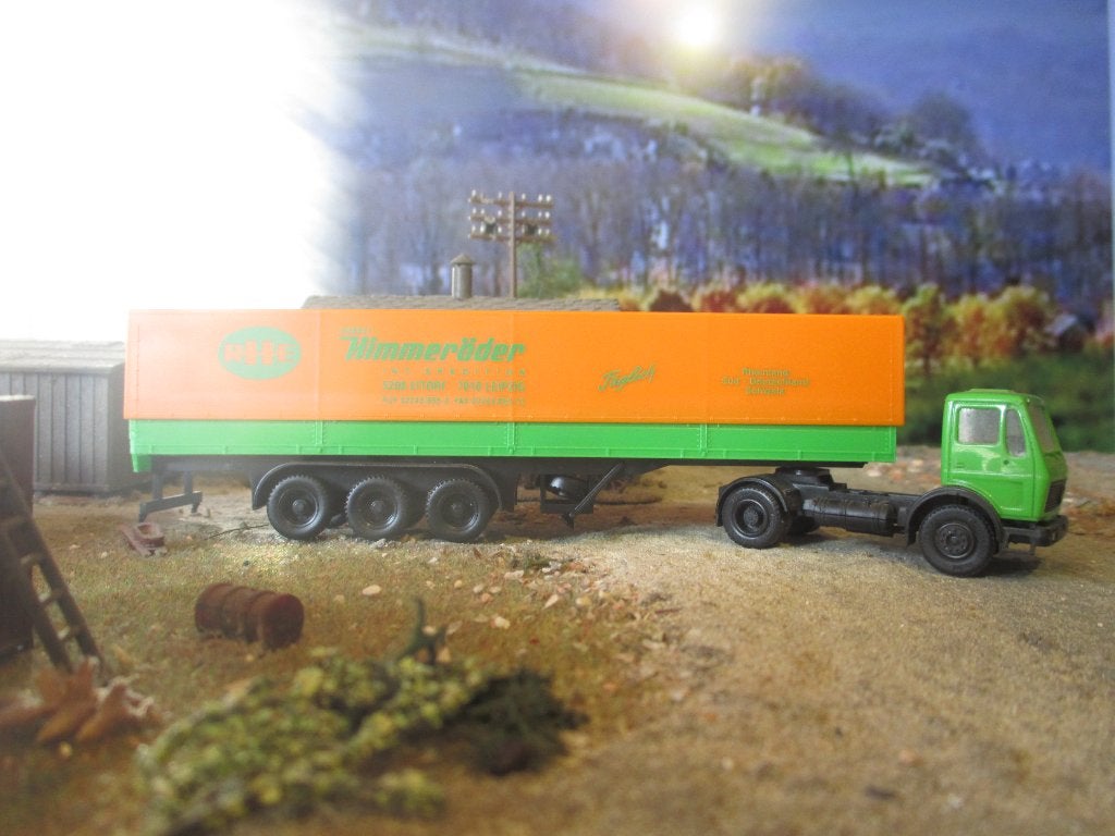 Mercedes Benz NG huif-oplegger - Herpa Himmeröder NU € 6.50, Ophalen of Verzenden, Zo goed als nieuw, Bus of Vrachtwagen, Herpa