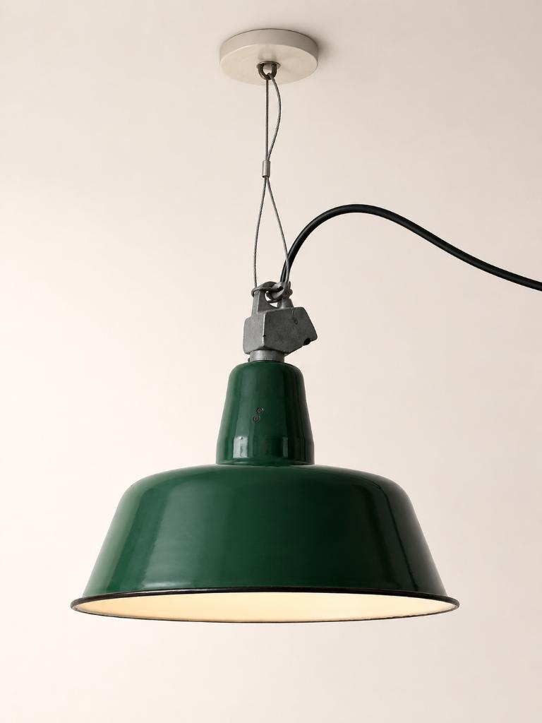 Vintage KWE industriële hanglamp donkergroen – 1960/1970, Ophalen, Gebruikt, Metaal, Minder dan 50 cm