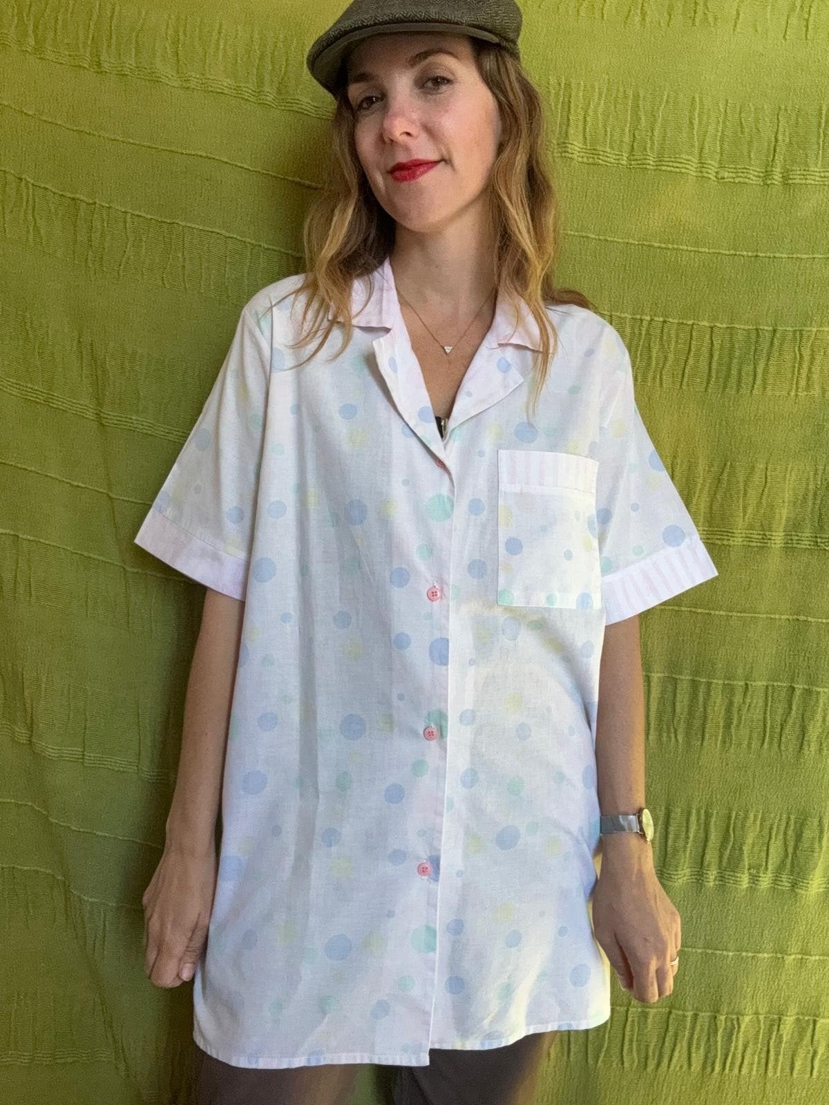 Vintage blouse, maat 36/38 - S/M - katoen - stippen - 90's, Ophalen of Verzenden, Vintage, ,, Maat 36 (S)