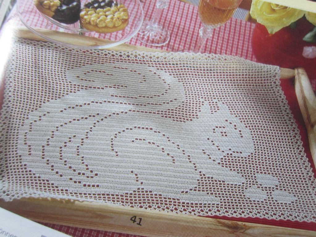 haken haakpatroon eekhoorns gordijntjes tafelkleed gehaakt, Ophalen of Verzenden, Zo goed als nieuw, Haken, Patroon of Boek