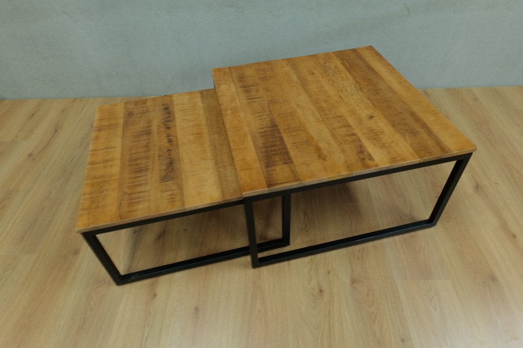 Salontafel set vierkant naturel en zwart, Vierkant, Nieuw, Minder dan 50 cm, Landelijk, industrieel