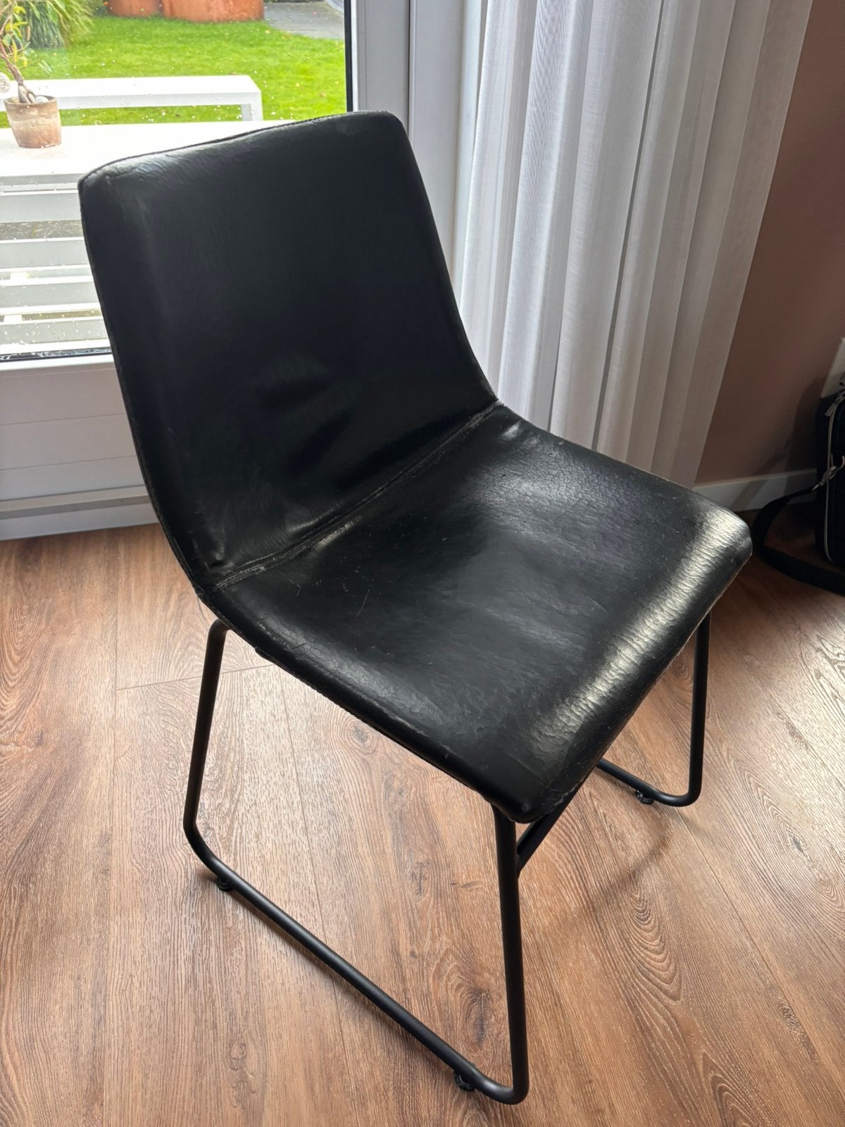 4 eetkamerstoelen, Ophalen, Gebruikt, Zwart, Leer
