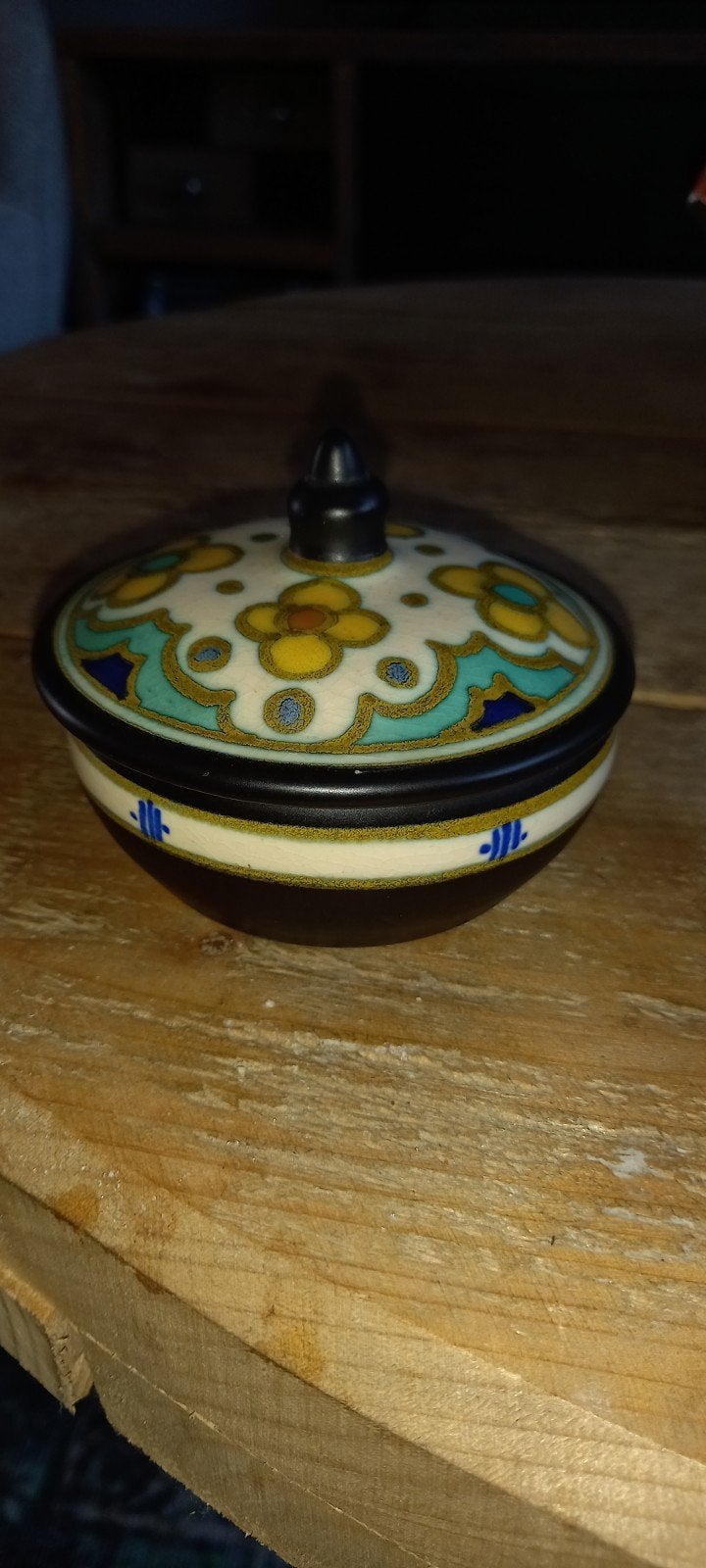 Vintage Gouds Plateel Potje - Handgeschilderd, Antiek en Kunst, Ophalen