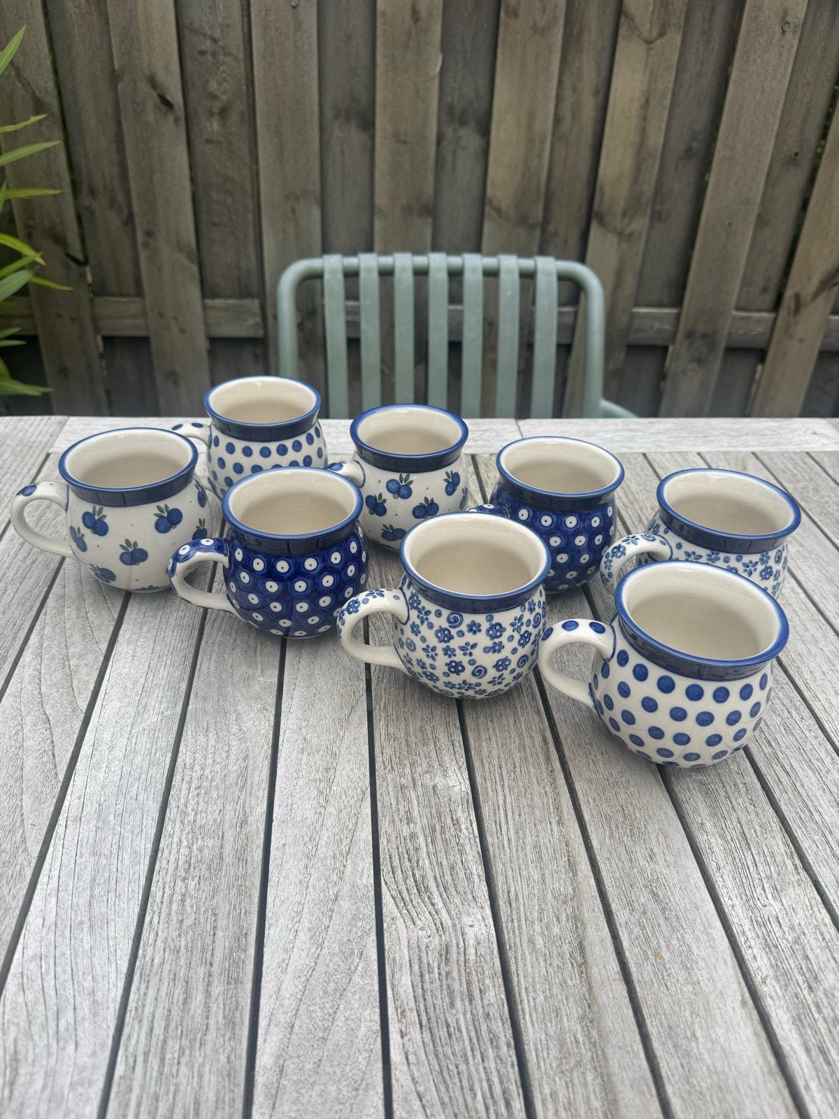 Bunzlau Set van 8 Poolse aardewerk mokken, Overige merken, Zo goed als nieuw, Overige stijlen, Aardewerk