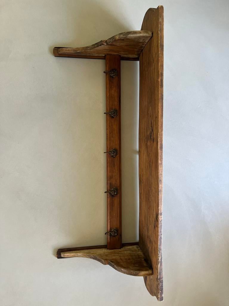 Brocante wandkapstok met hoedenplank en 5 haken, Huis en Inrichting, Woonaccessoires | Kapstokken, Gebruikt, Minder dan 100 cm