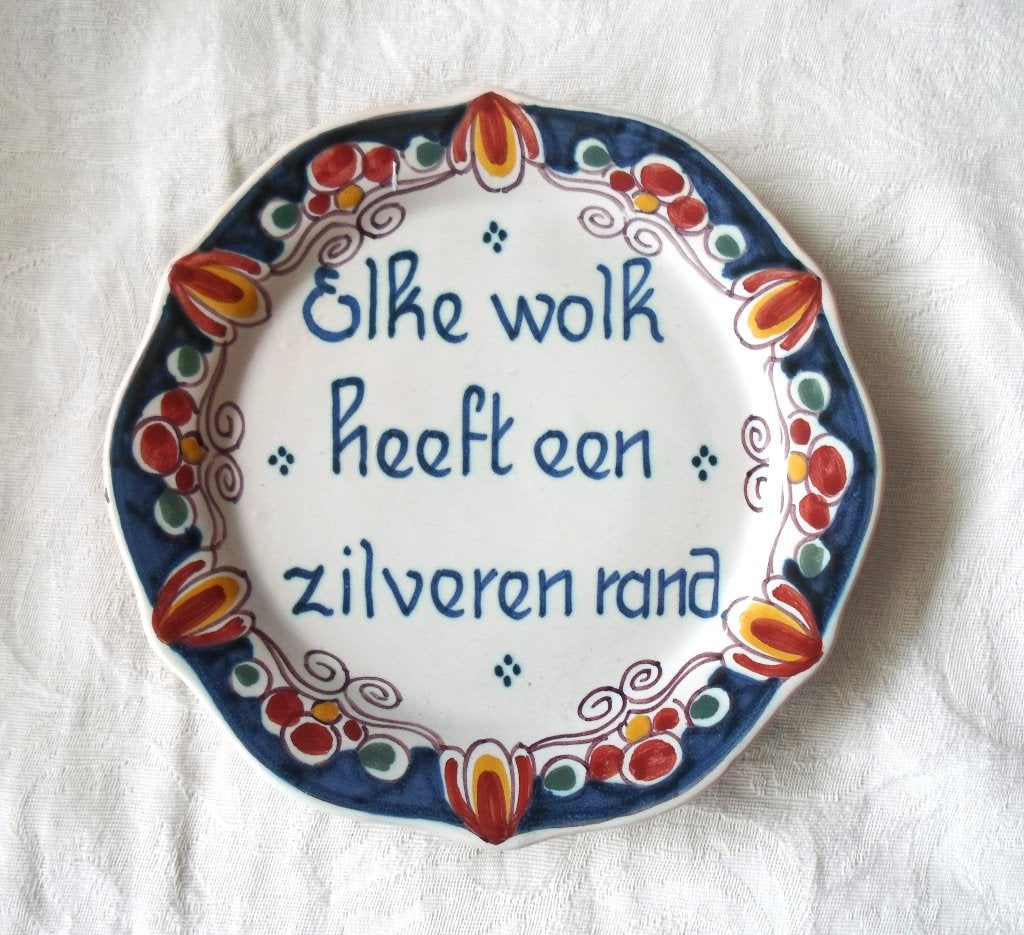 Wandbord Workum. Elke wolk heeft een zilveren rand., Tekstbord, Met ophangmogelijkheid, 14 cm, Ophalen of Verzenden