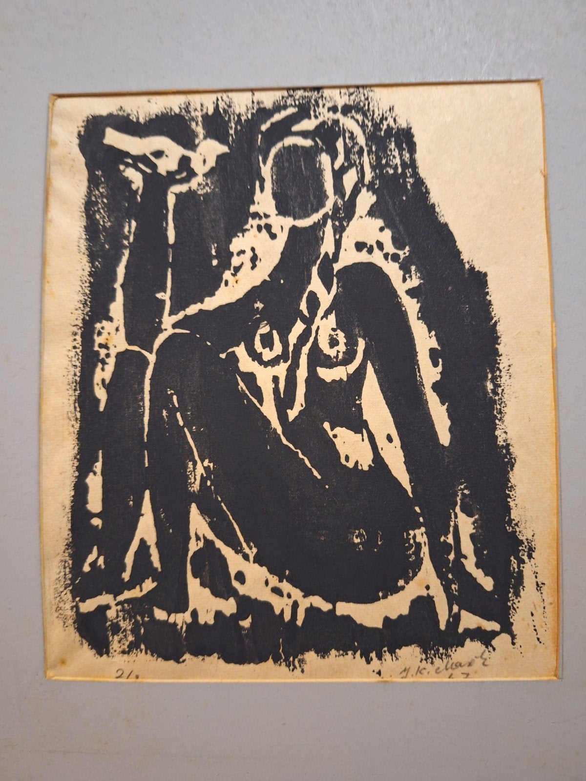 Houtsnede naakt van J.K. Ekart, Origineel, 1950 - 1999, Portret, Ophalen of Verzenden