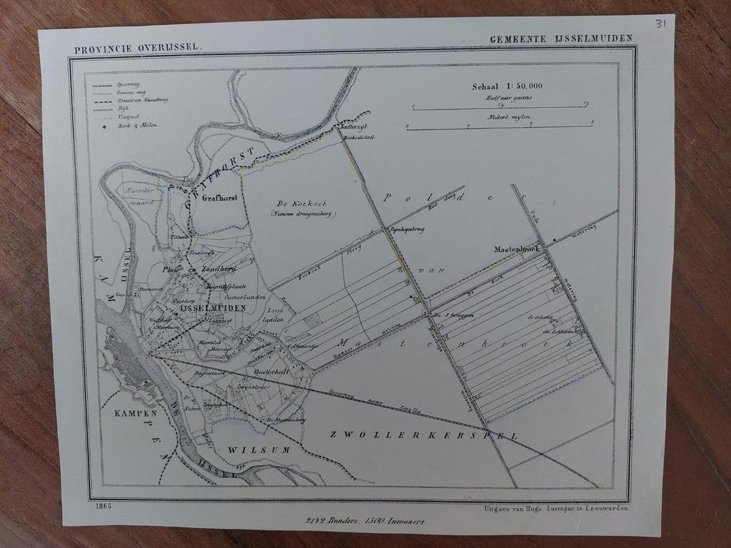 31 / IJsselmuiden - Wilsum - Kampen Litho uit 1865 J. Kuyper, Ophalen of Verzenden