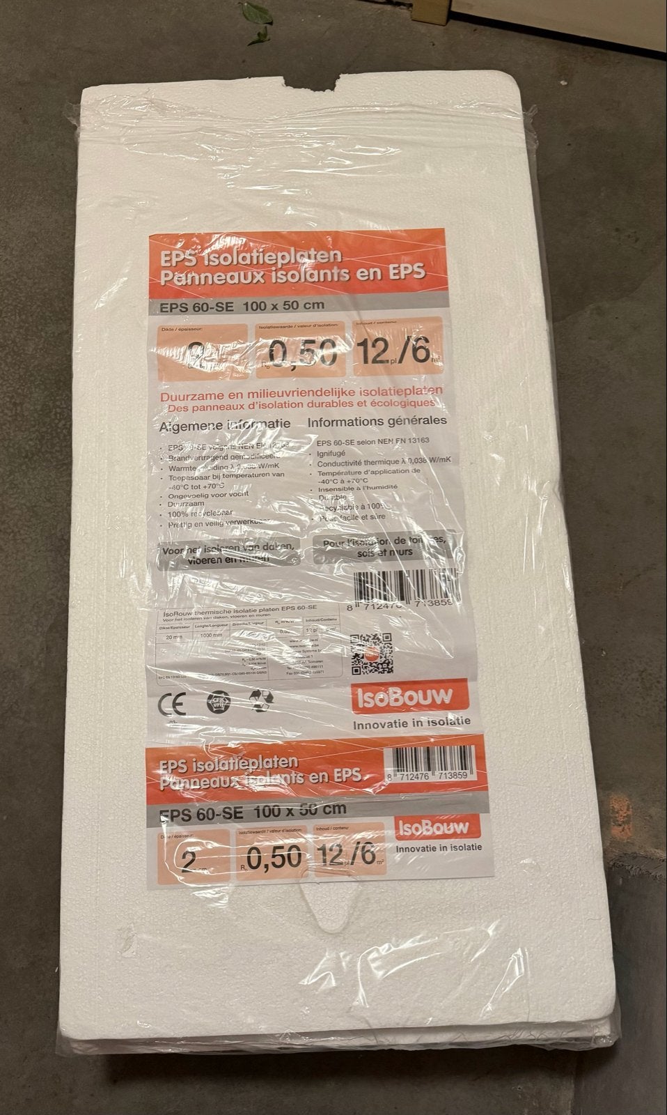IsoBouw EPS isolatieplaten 100x50x2cm (11 stuks + rest), Doe-het-zelf en Verbouw, Nieuw, 5 tot 10 m², Vloerisolatie, Piepschuim (Tempex)